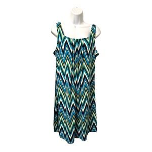 Glamour size 12 sleeveless pullover dress blue, green, white and black.